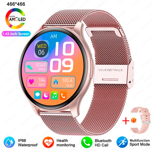 Smartwatch  com Tela AMOLED 1.43", Bluetooth e Monitoramento de Saúde – Compatível com Xiaomi, Huawei, Android e iOS