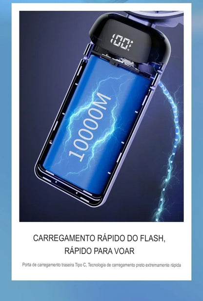 Ventilador Portátil USB Dobrável com Suporte para Celular e Display LED – 5 Velocidades, Recarregável e Multiuso
