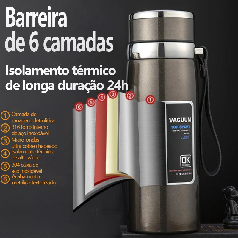 Garrafa Térmica de 800ml - Isolamento a Vácuo e Super Resistência