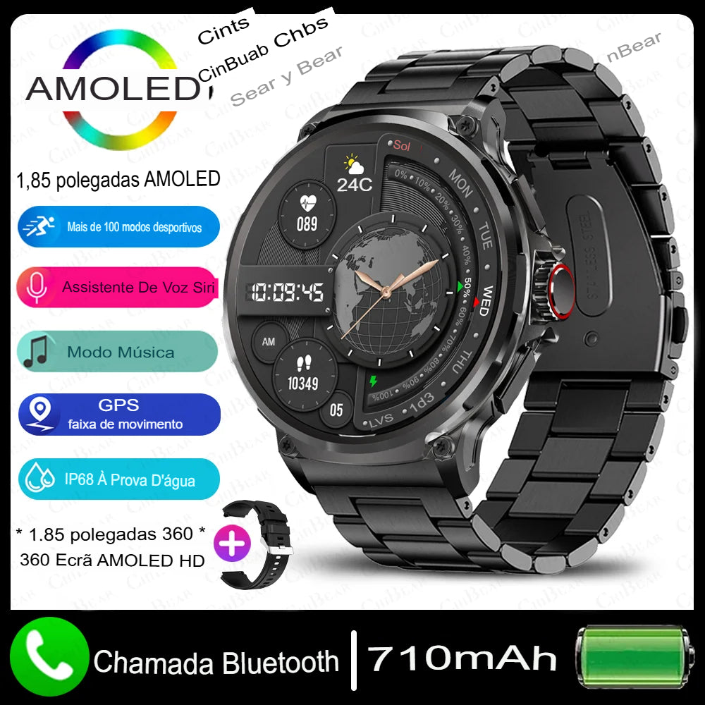 Smartwatch ChiBear – Tela AMOLED Ultra HD 1.85" | Bateria 710mAh | Chamadas Bluetooth | IP68
