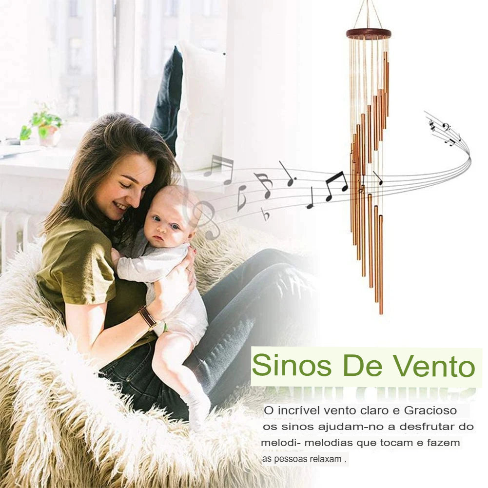 Sino de Vento 12 Tubos em Liga de Alumínio – Sinos Dourados/Prateados - para Decoração Externa, Casamentos e Memoriais