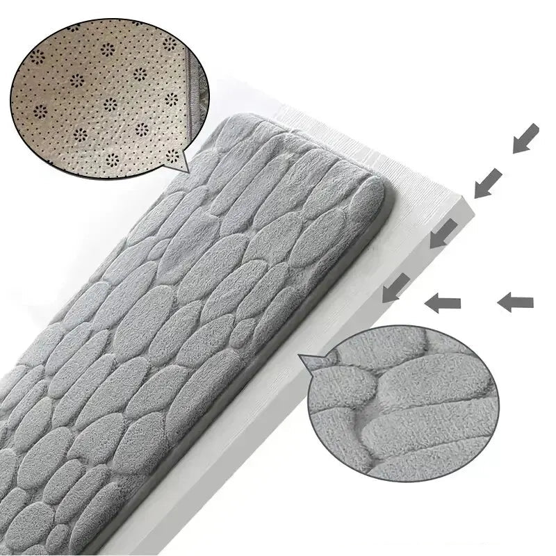 Tapete Emborrachado de Microfibra com Relevo – Antiderrapante para Banheiro e Sala, Estilo Pedras
