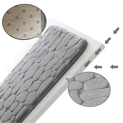 Tapete Emborrachado de Microfibra com Relevo – Antiderrapante para Banheiro e Sala, Estilo Pedras