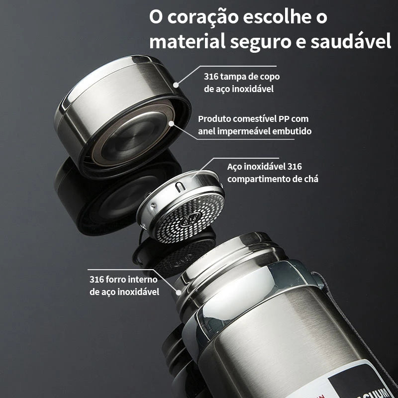 Garrafa Térmica de 800ml - Isolamento a Vácuo e Super Resistência