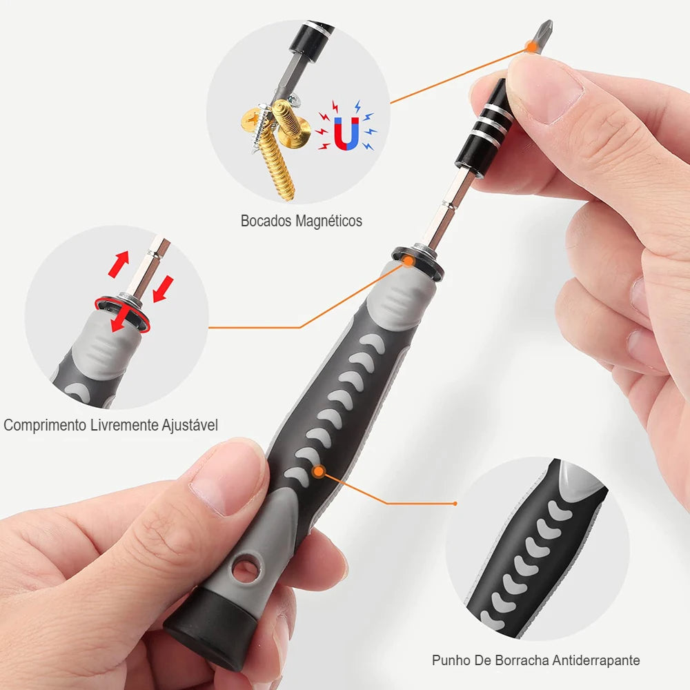 Kit de Chaves de Fenda Magnéticas WOZOBUY – 25 em 1 com Bits Torx, Philips, Tri-Wing, Y e Mais