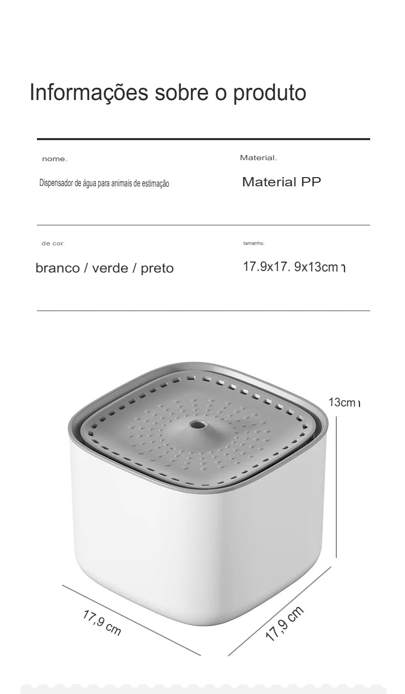 Fonte de Água Automática para Gatos 3L – Filtragem, Recirculação e Silenciosa USB